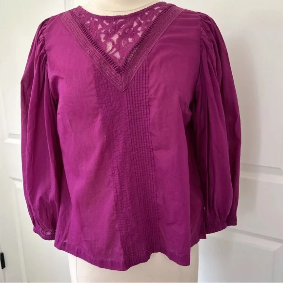 FARM RIO Anthropologie size S KELSIE Eyelet Blouse Top Magenta Purple - Picture 5 of 8